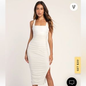 VIP TREATMENT white mesh bodycon midi dress
